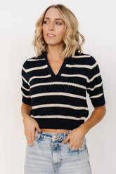 Ventura Knit Top | Navy + Cream Stripe