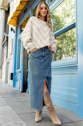 Aleksa Denim Midi Skirt | Medium Wash