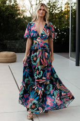 Bastina Open Back Maxi Dress | Black Print