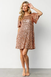 Asta Sequin Shift Dress | Rose Gold