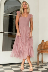 Emma Smocked Tulle Dress | Dusty Rose