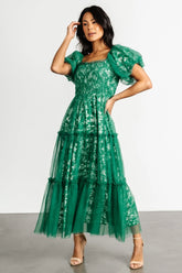 Doria Tulle Floral Maxi Dress | Green
