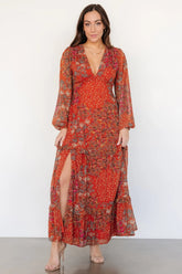Bowman Deep V Maxi Dress | Rust Multi