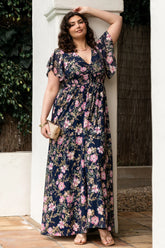 Lynlee Metallic Maxi Dress | Dark Blue + Pink