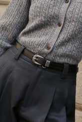 Black and Silver Textured Leather Belt