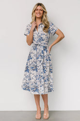 Lidia Midi Dress | White + Blue