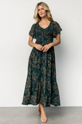 Monica Smocked Dress | Deep Topaz + Gold