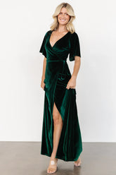 Meghan Velvet Wrap Maxi Dress | Emerald