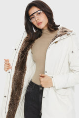 Faux Fur Lined Military Fleece Parka Jacket