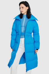 Long Down Puffer Jacket with Velcro Belt