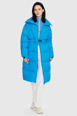 Long Down Puffer Jacket with Velcro Belt