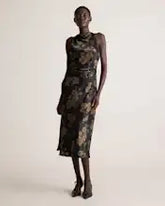 Quince Women's Washable Stretch Silk High Neck Midi Dress