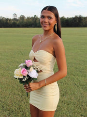 Issa | Yellow - Strapless Sheath Short Homecoming Dresses With Keyhole