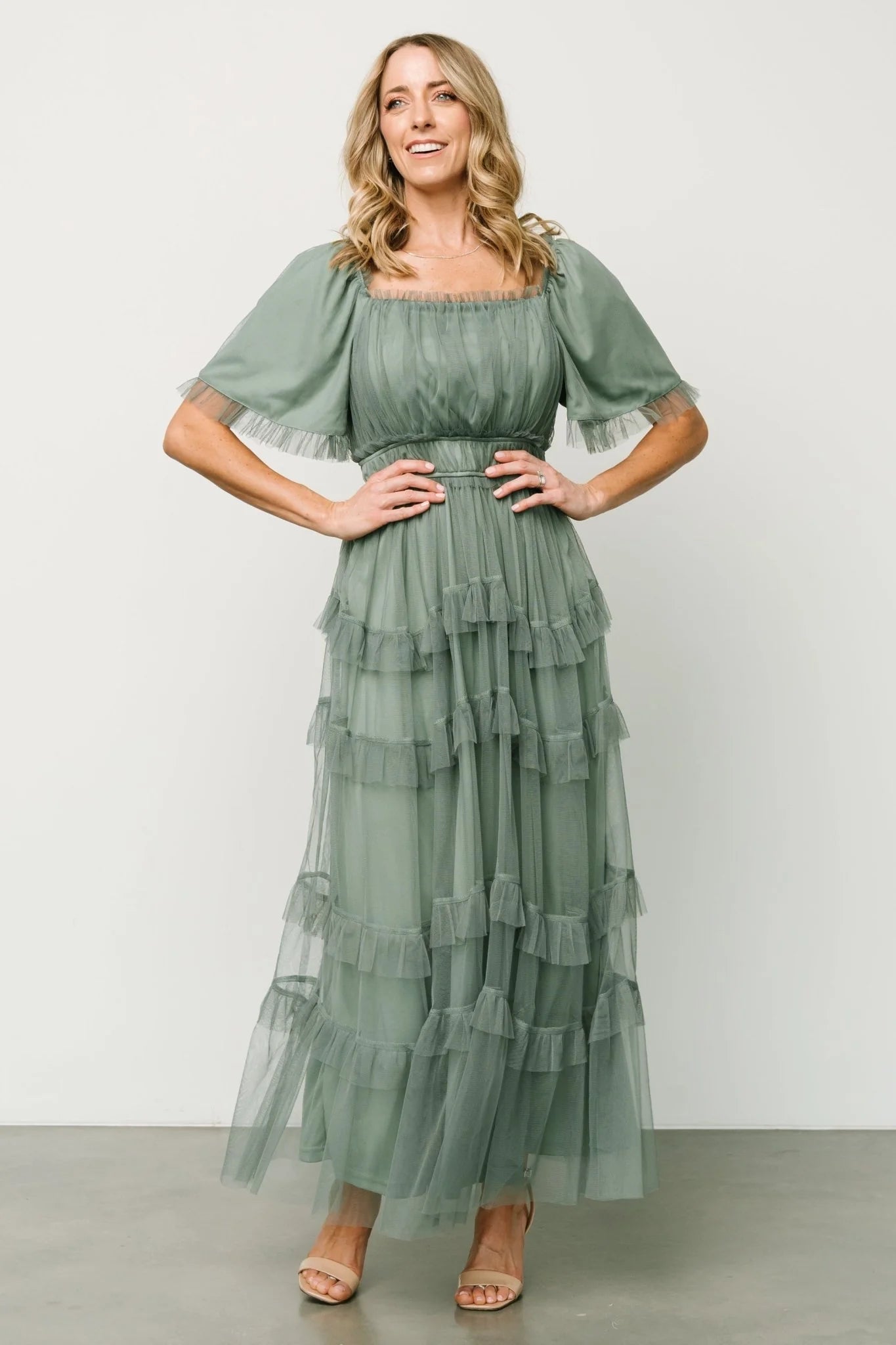 Magdalena Tulle Maxi Dress | Eucalyptus