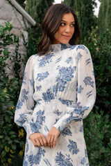 Luciana Maxi Dress | Off White + Blue