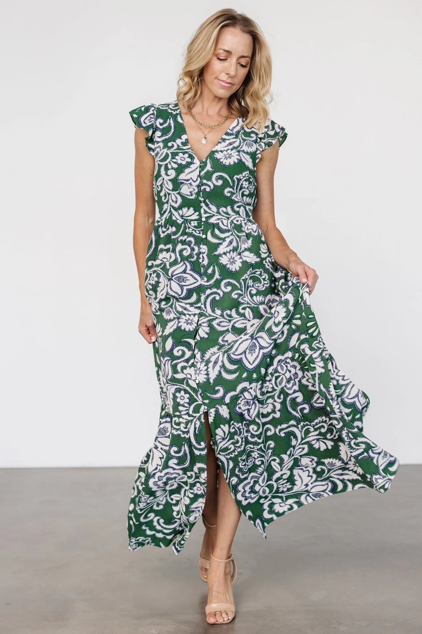 Kaia Button Maxi Dress | Green Print