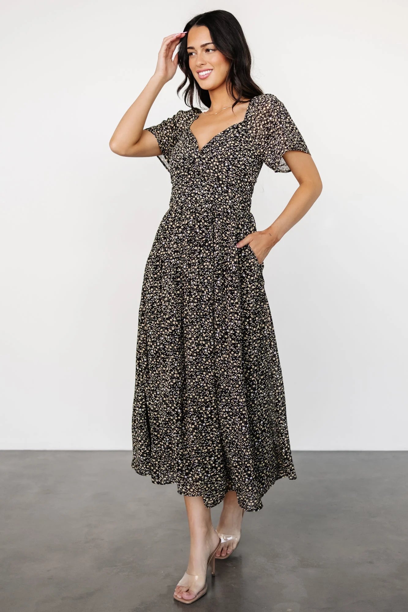 Emiliana Dress | Black + Gold Floral