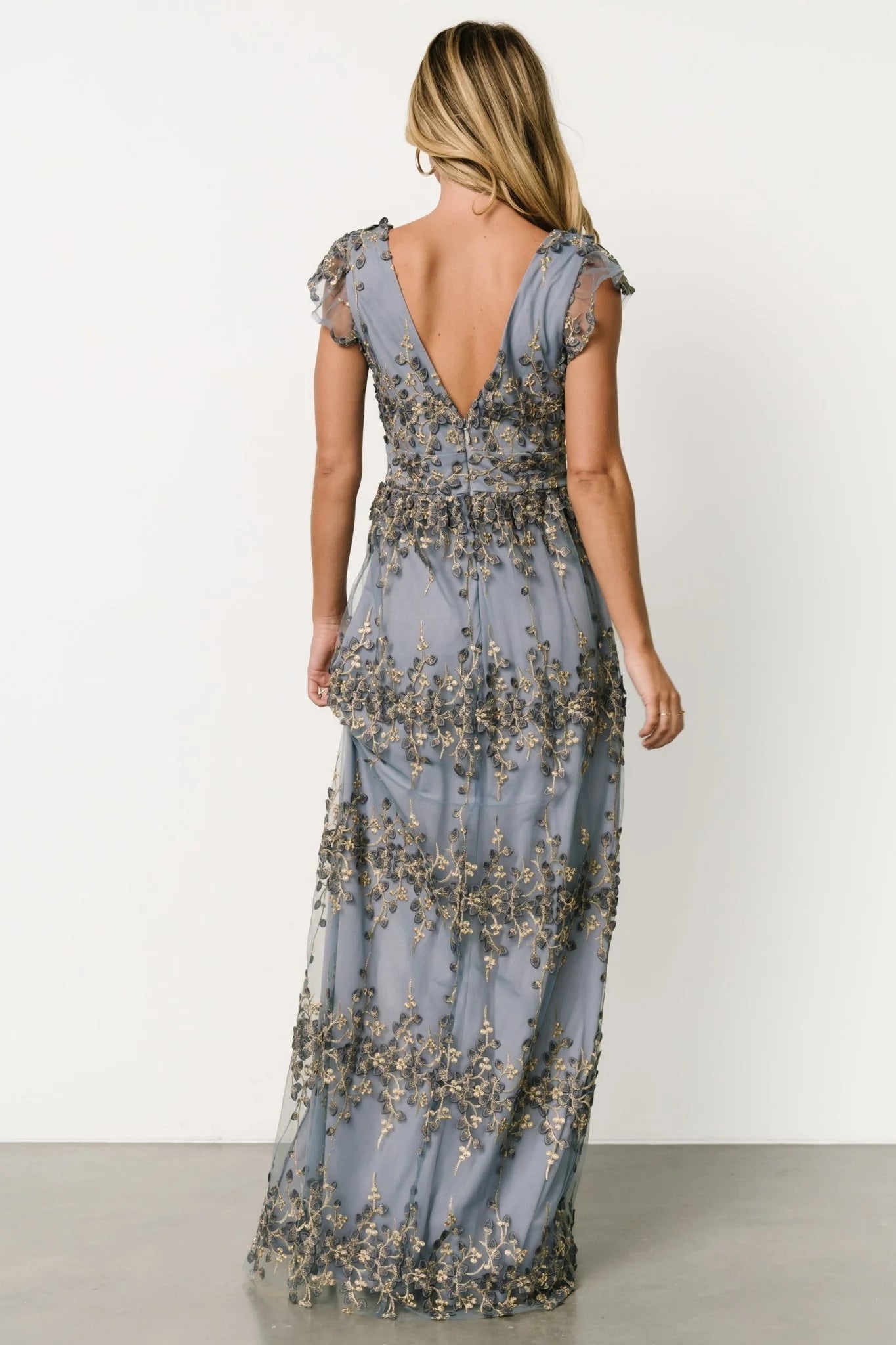 Eva Embroidered Maxi Dress | Slate + Gold