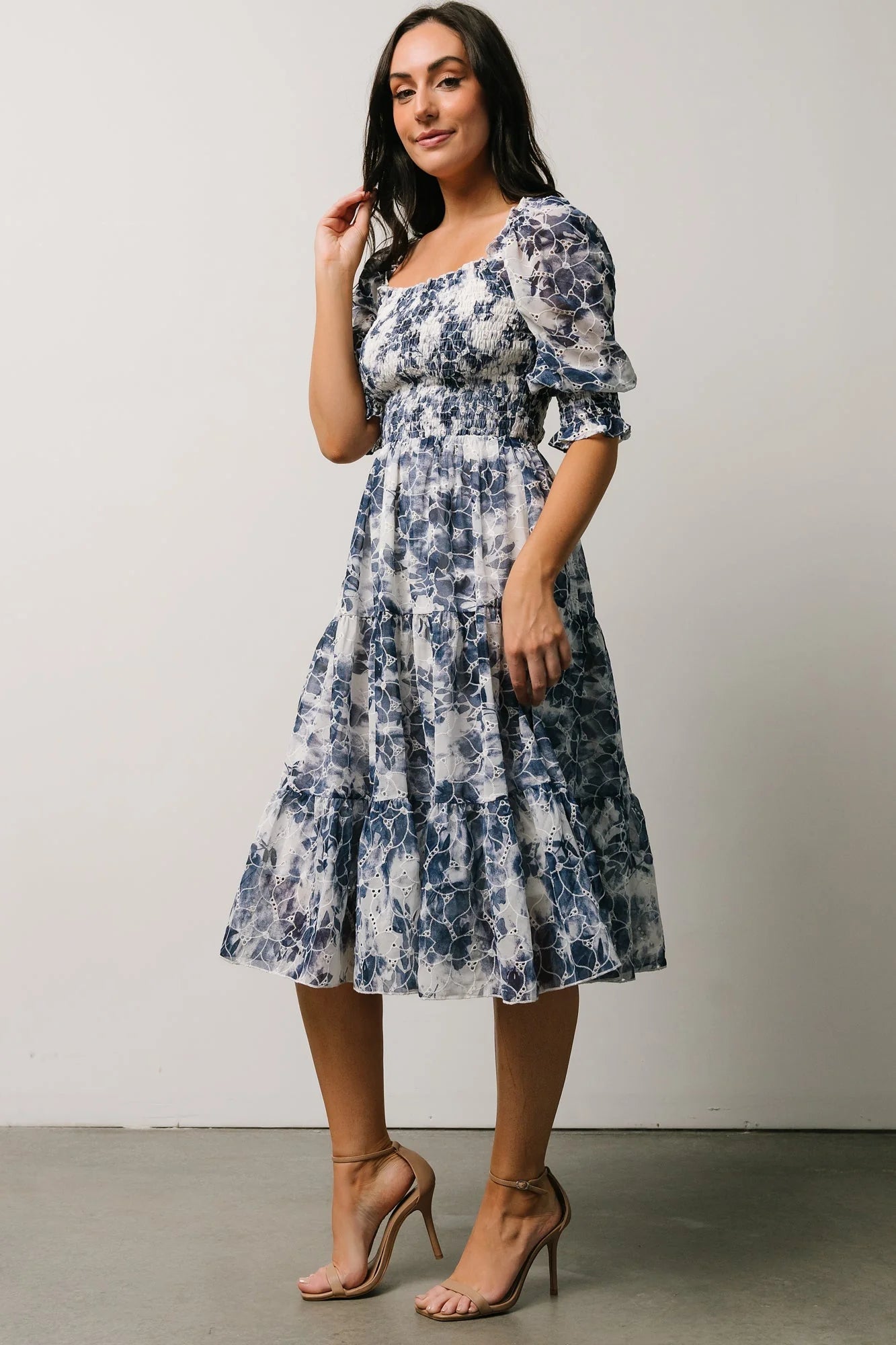 Hazel Eyelet Midi Dress | Navy
