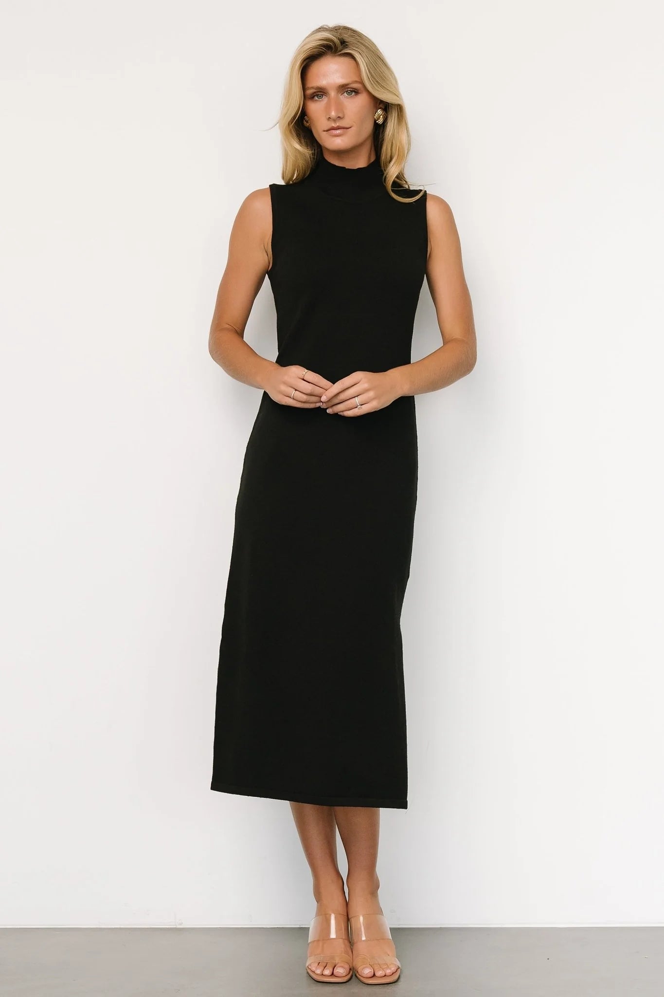 Angelina Mock Neck Tank Dress | Black