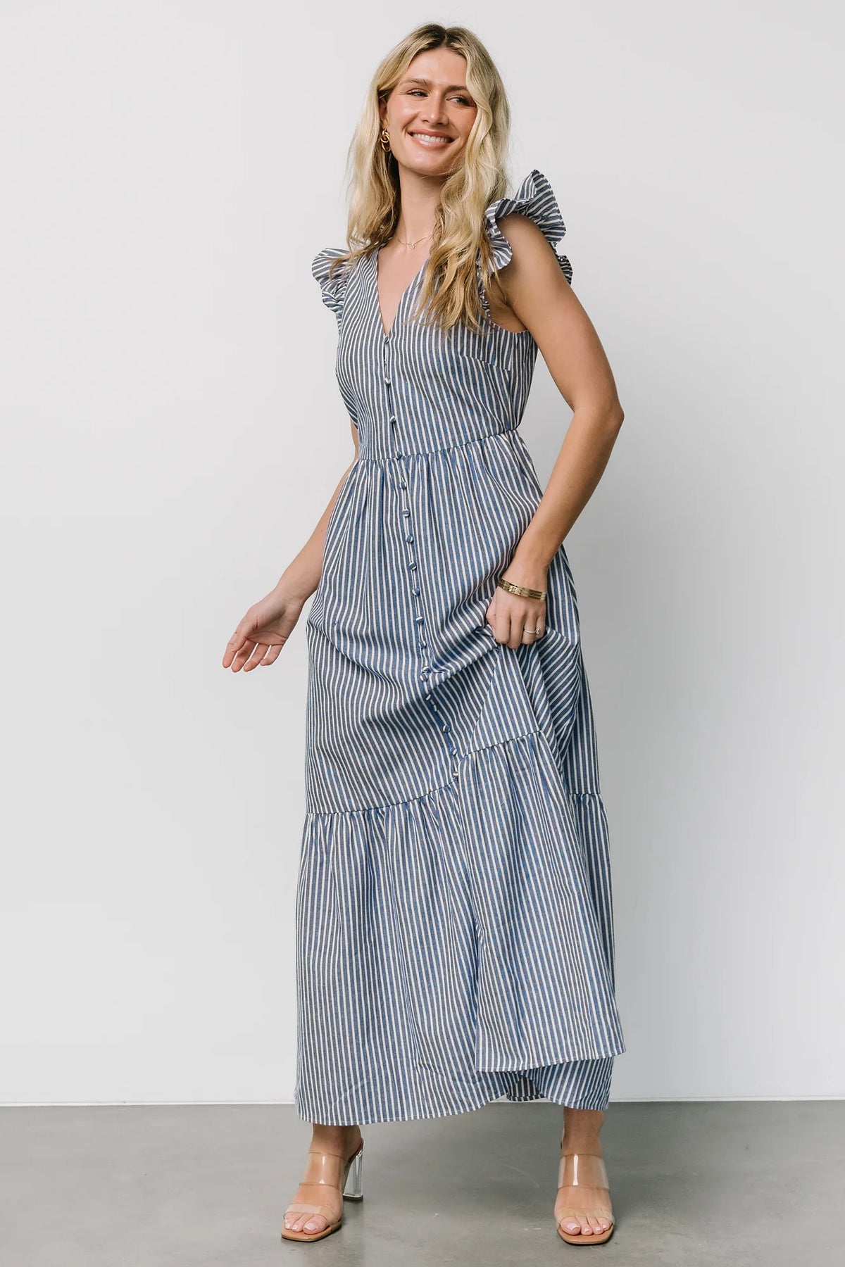 Hettie Button Maxi Dress | Blue Stripe