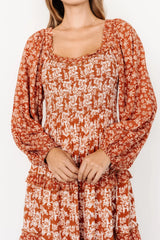 Dynah Tiered Dress | Rust +Cream Floral