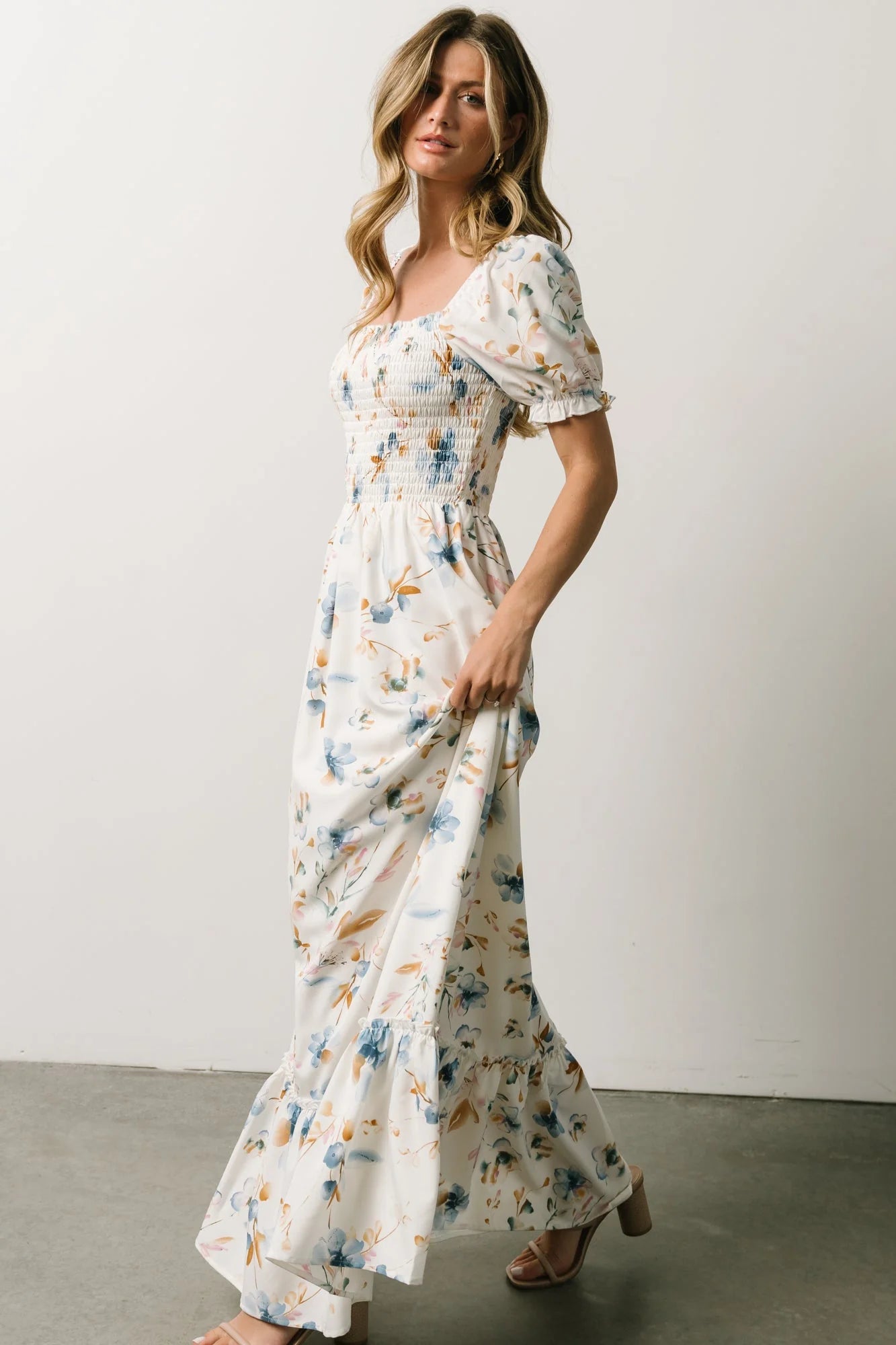 Capri Smocked Maxi Dress | White Multi Print