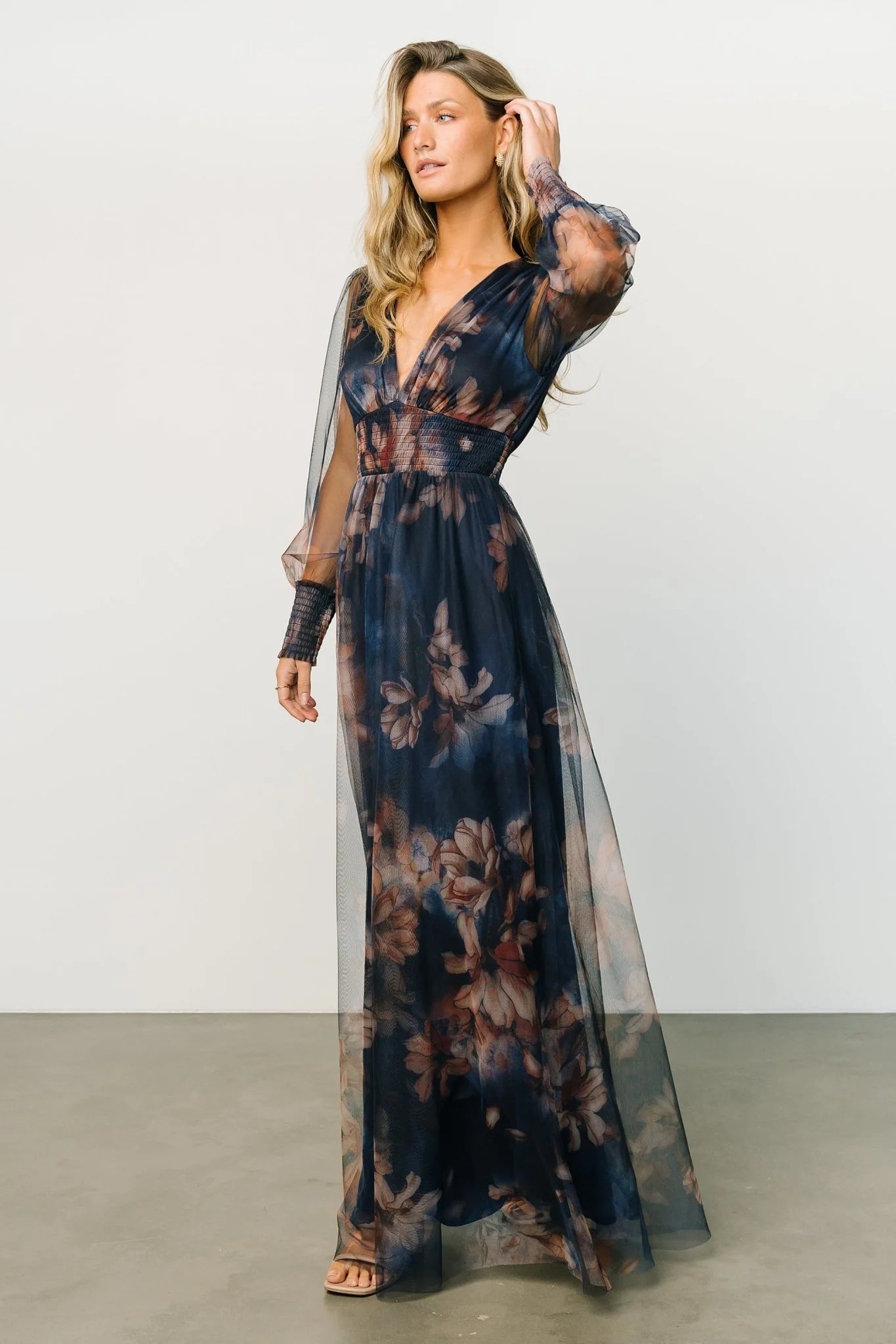Layla Tulle Maxi Dress | Dark Blue Floral
