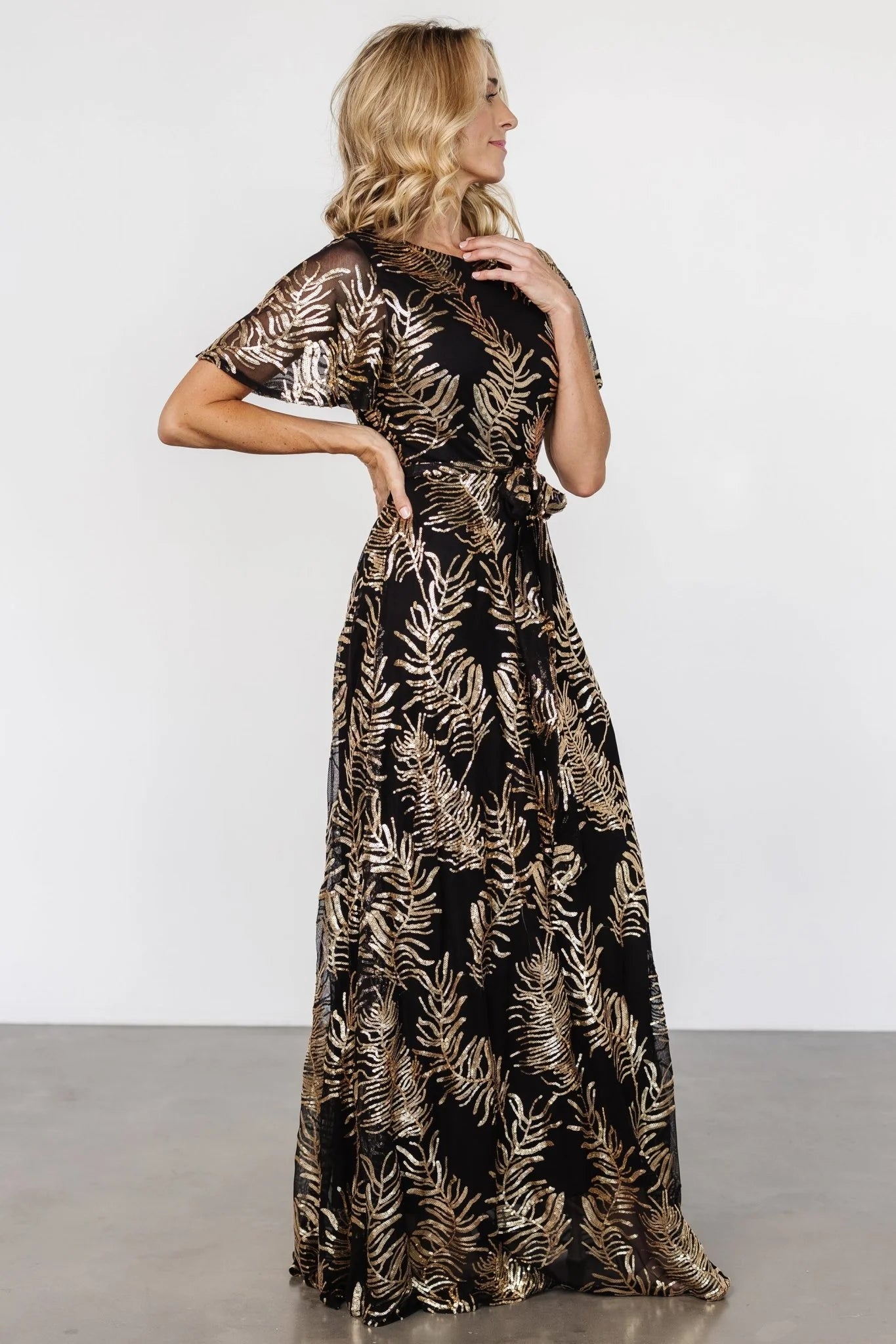 Muse Sequin Maxi Dress | Black + Gold
