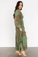 Bowman Deep V Maxi Dress | Green Multi