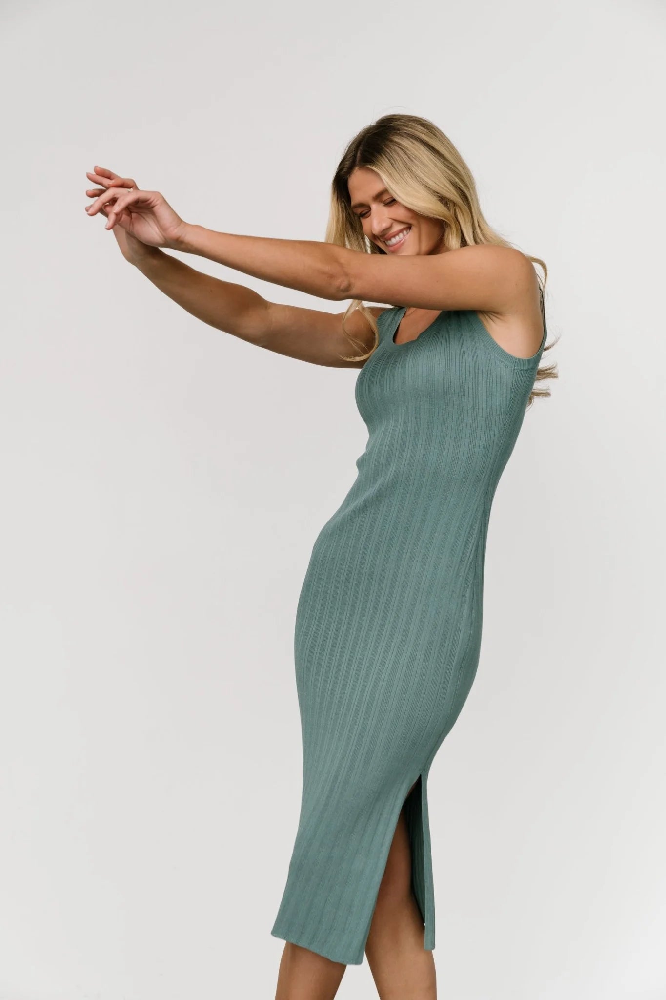 Rue Ribbed Midi Dress | Eucalyptus