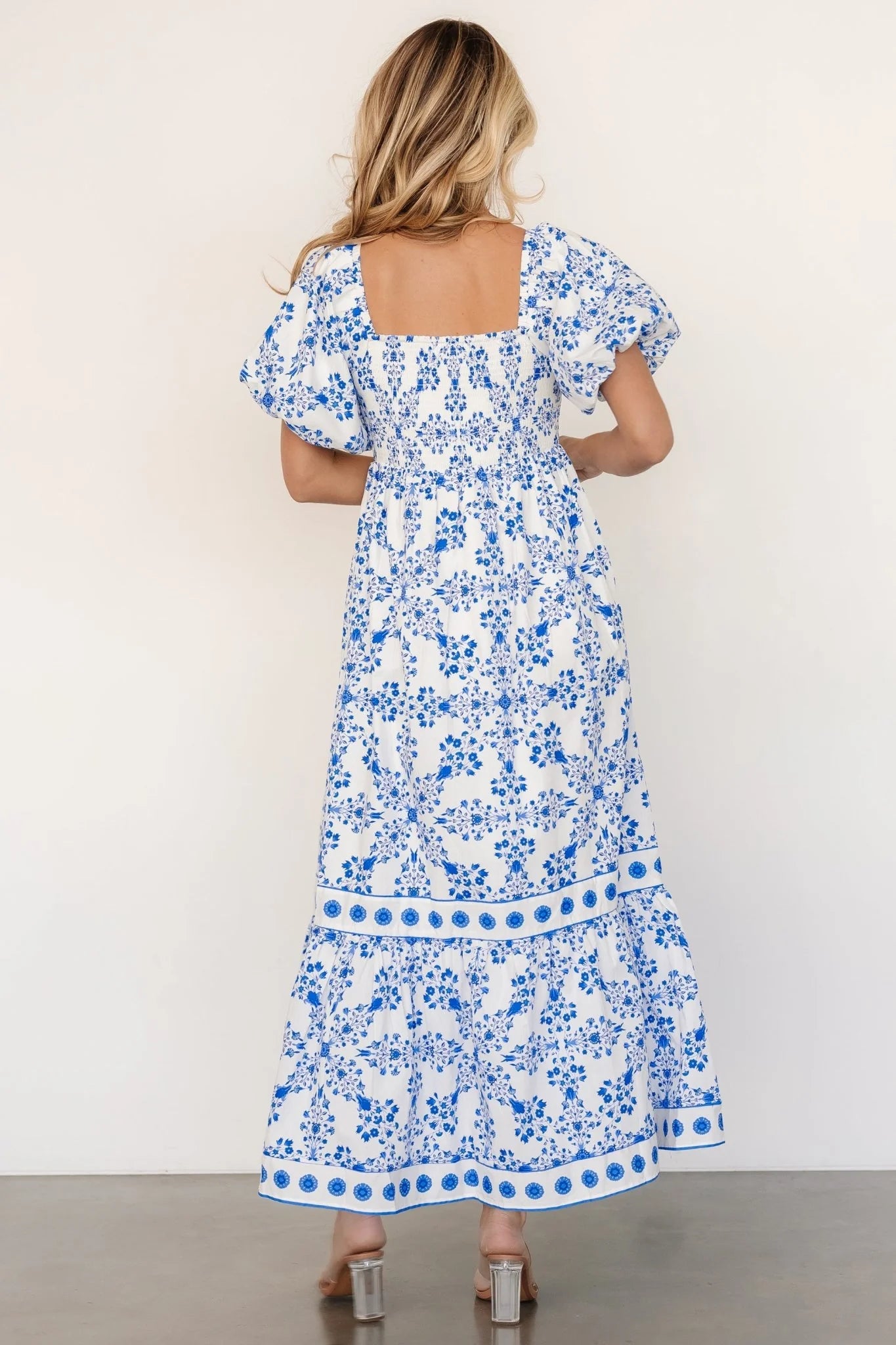 Lexa Smocked Maxi Dress | Off White + Blue Floral