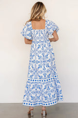 Lexa Smocked Maxi Dress | Off White + Blue Floral