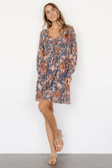 Parker Short Dress | Blue + Orange Floral