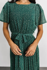 Prim Pleated Dress | Green Print