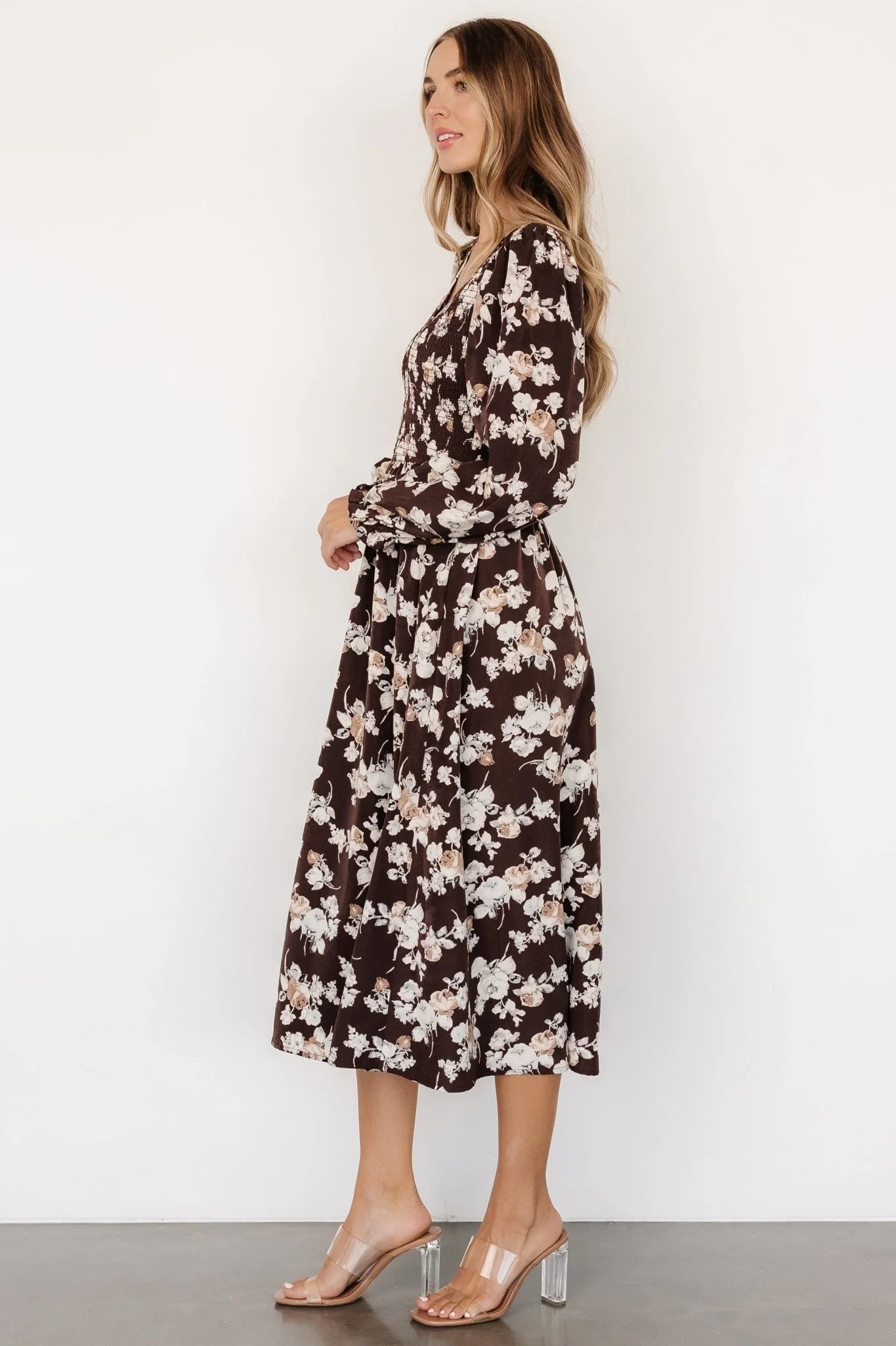Matilda Smocked Midi Dress | Brown Floral