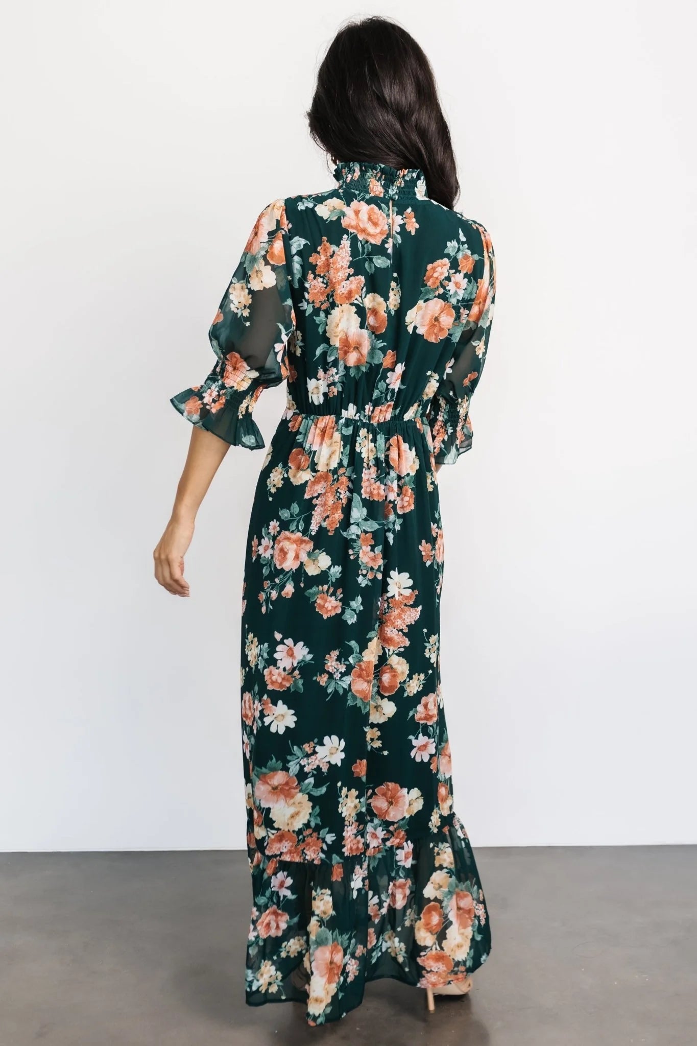 Marie Mock Neck Maxi Dress | Dark Green Floral