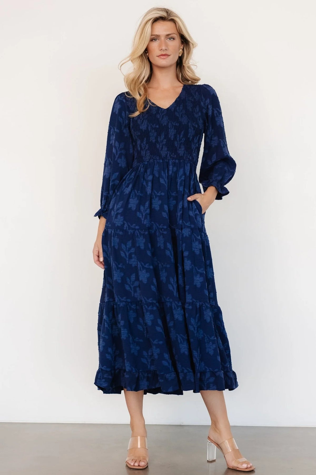 Aubrey Smocked Midi Dress | Navy Floral