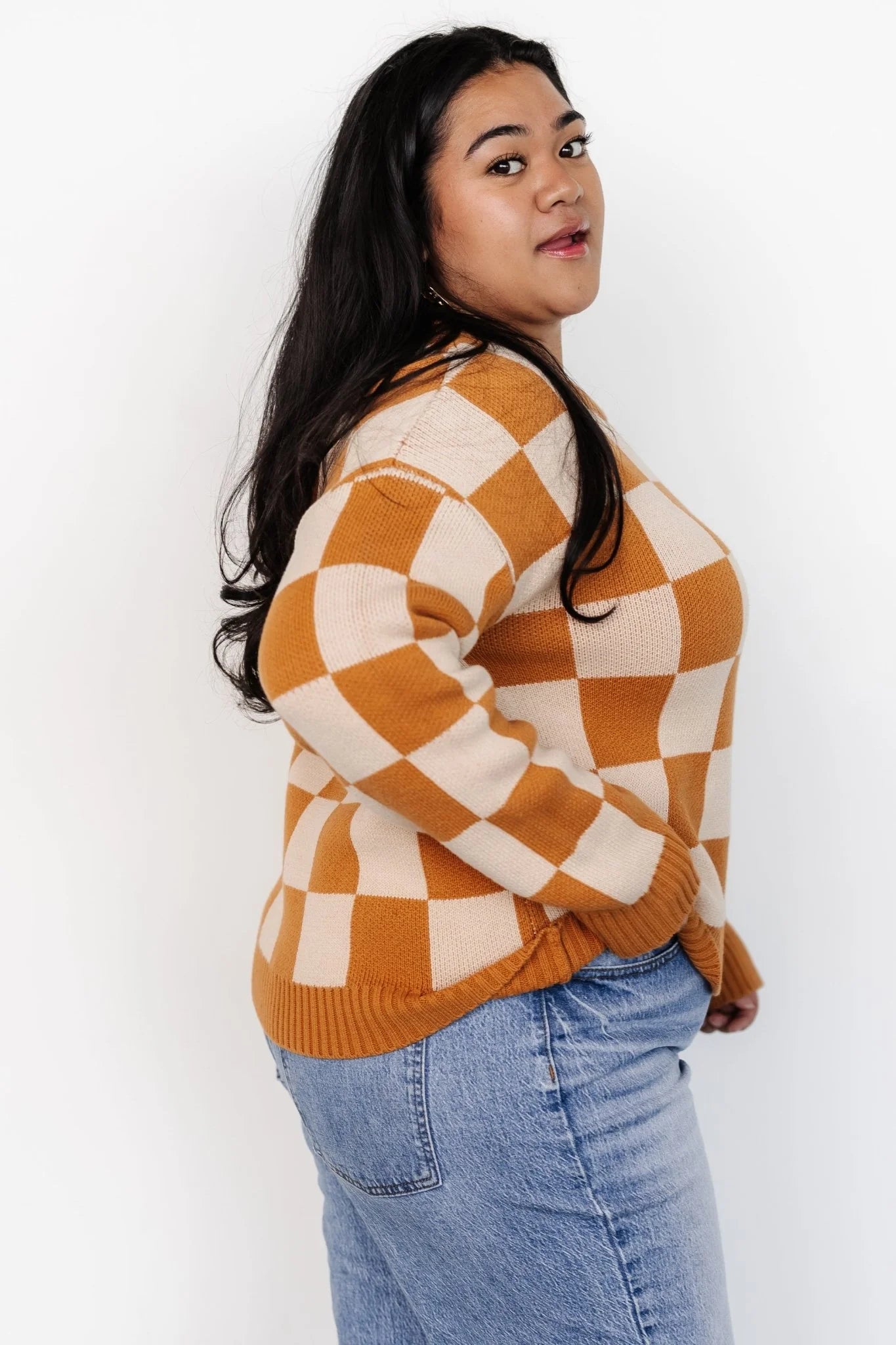 Quincy Checkered Sweater | Pumpkin Spice