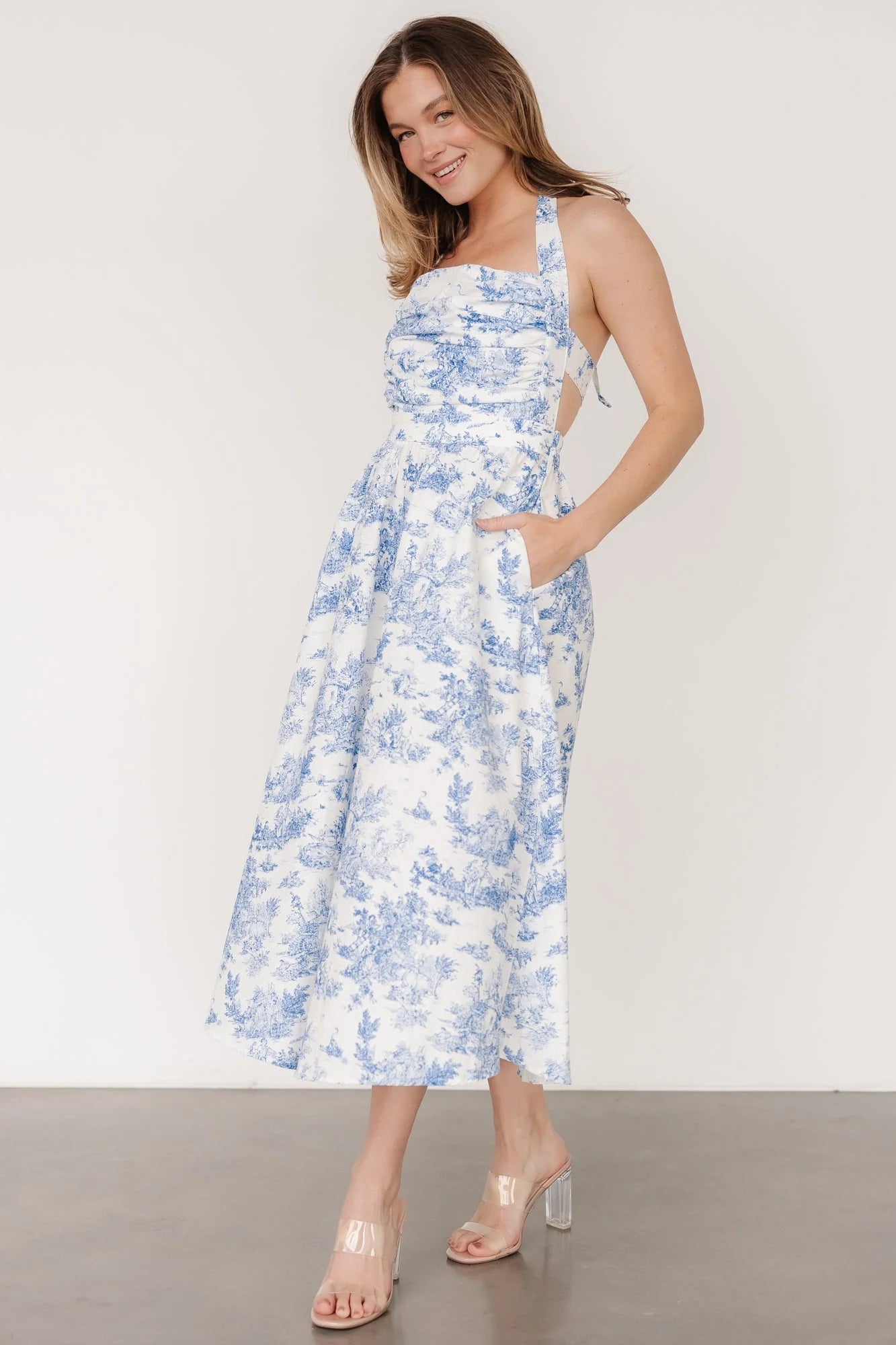 Carolyn Halter Midi Dress | White + Blue