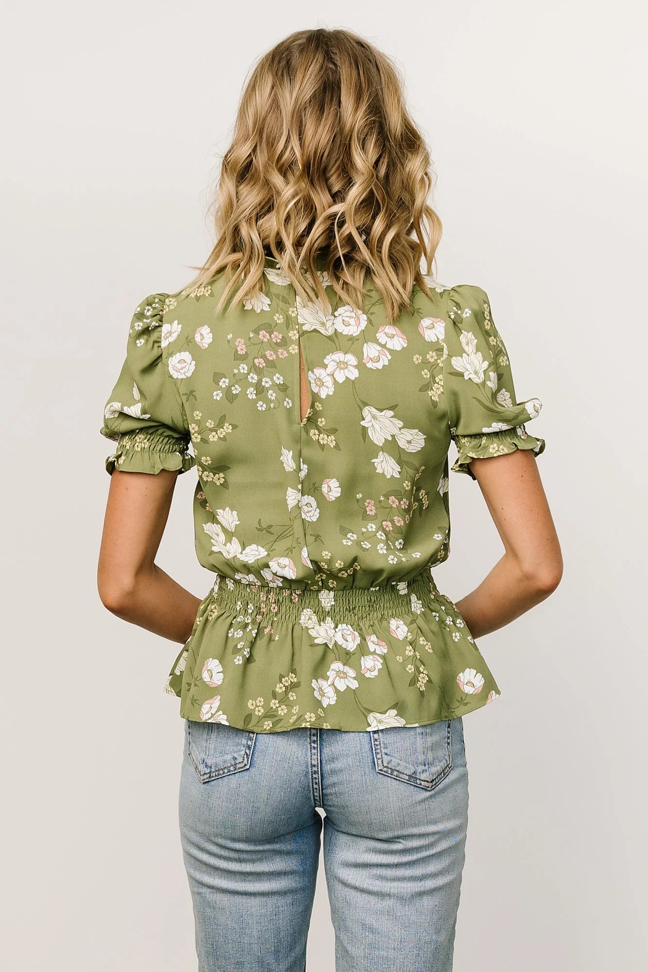 Beth Peplum Top | Olive Floral
