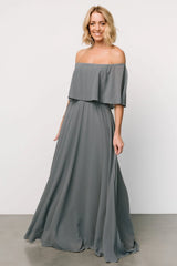 Sonia Off Shoulder Maxi Dress | Dusty Blue