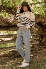 Sterling Half Zip Sweater | Beige + Black