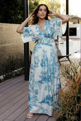 Dara Maxi Dress | Ivory + Blue Print