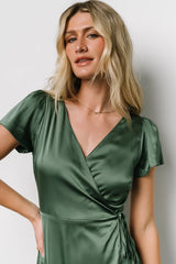 Krystal Satin Wrap Gown | Winter Green