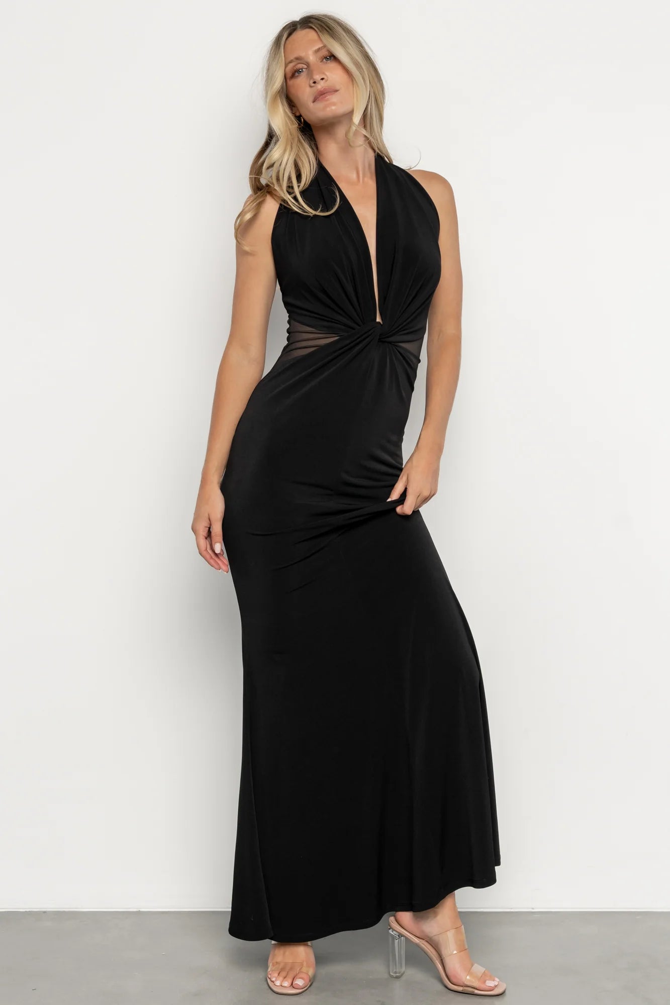 Roma Deep V Halter Gown | Black