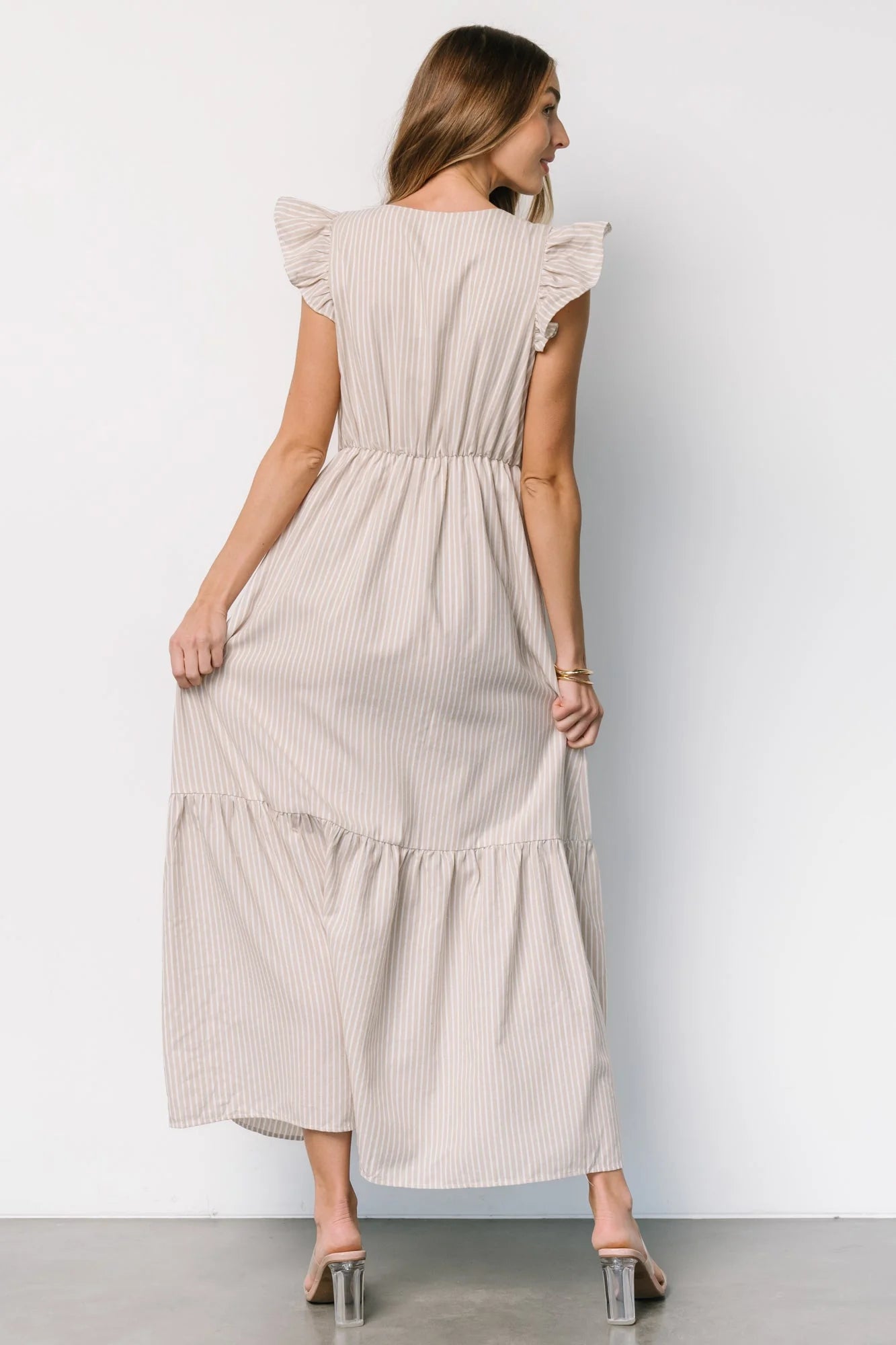 Hettie Button Maxi Dress | Beige Stripe