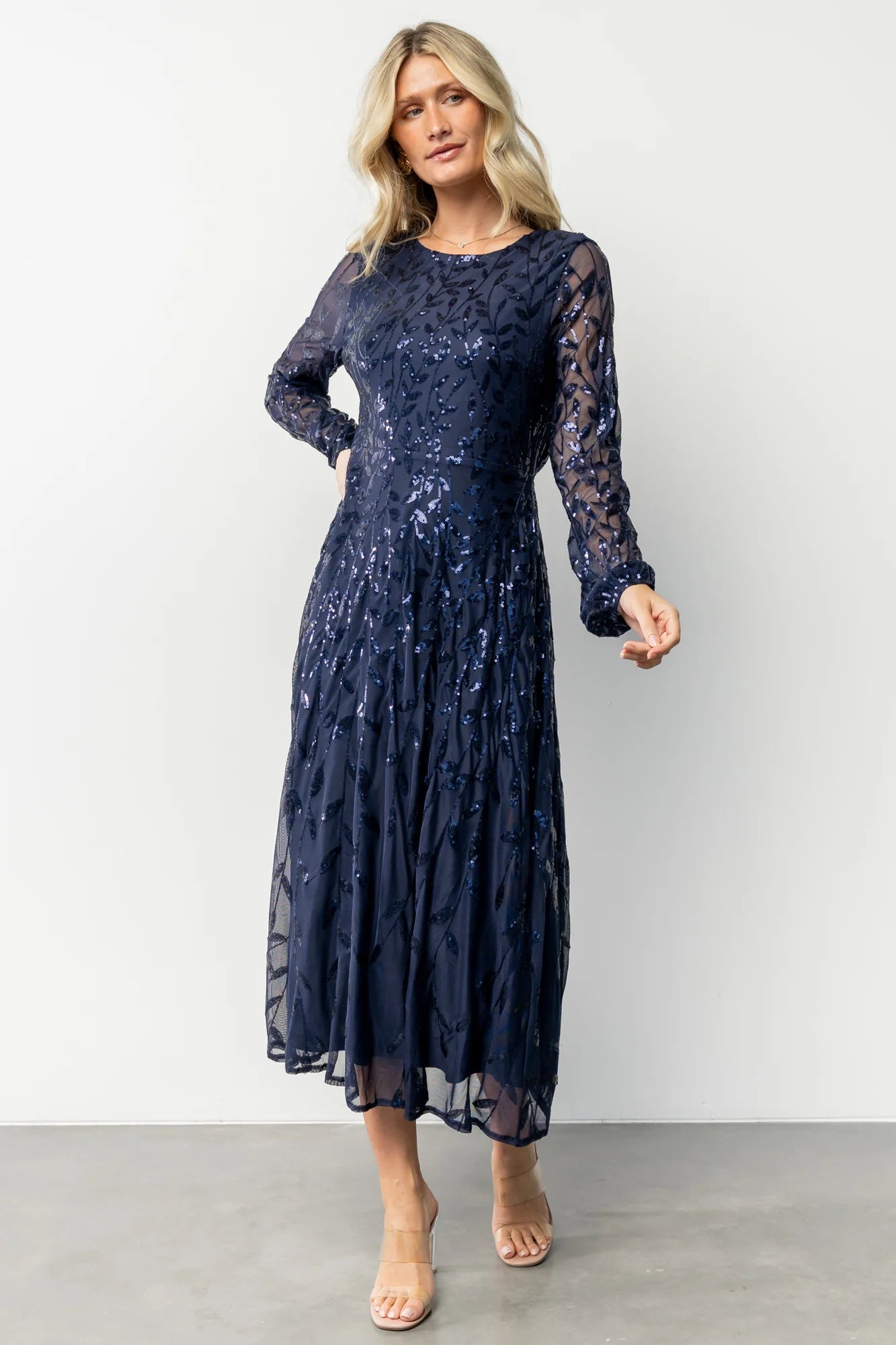 Kalla Sequin Midi Dress | Navy