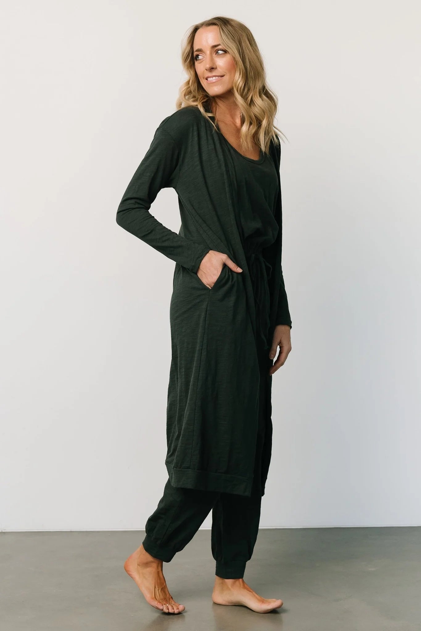 Janae Jumpsuit + Cardigan Set | Dark Green