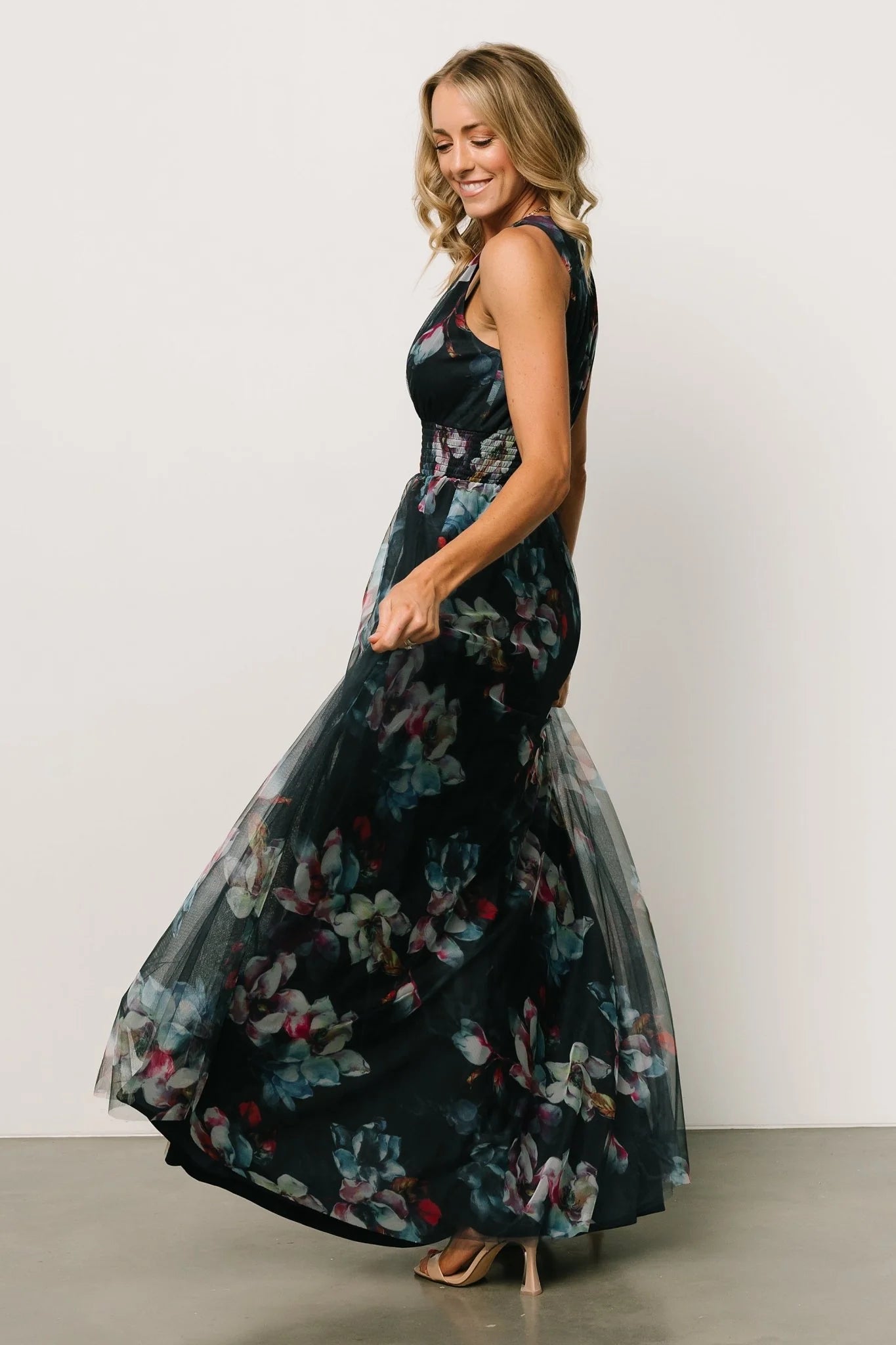 Kamila Tulle Maxi Dress | Navy Abstract Floral